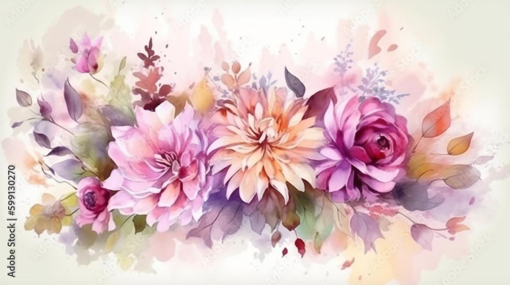 bouquet of watercolor flowers. Generative Ai