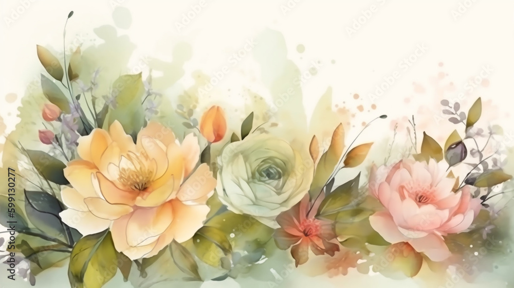 watercolor bouquet of flowers. Generative Ai