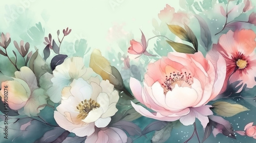 watercolor flower bouquet for wallpaper. Generative Ai