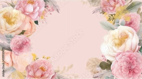 floral background with pink and yellow flowers. Generative Ai