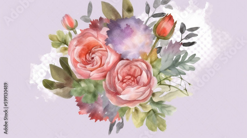 watercolor painting of roses on a white background. Generative Ai