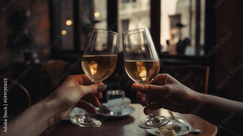 two people are holding wine glasses and toasting. Generative Ai two people are holding wine glasses and toasting. Generative Ai