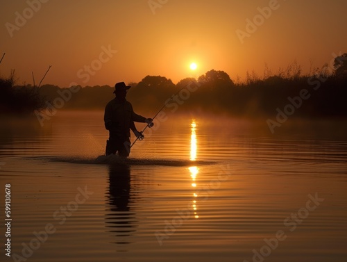 Fishing for Fun: Recreational Sport Fishing on a River for sport fishing, generative ai