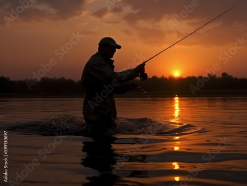 Into the Wild: Sport Fishing Adventure with a River Angler, generative ai