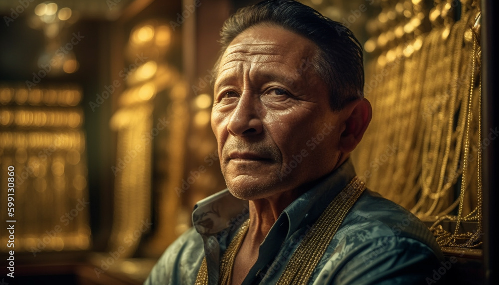 Senior Chinese businessman sitting, looking confident and elegant generated by AI Senior Chinese businessman sitting, looking confident and elegant generated by AI
