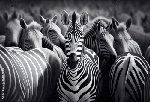 Zebra Special In A Group Backdrop Generative AI photo