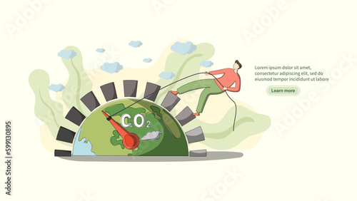 Net zero and carbon neutral concept. Character set target to reduce co2 and greenhouse gas emissions. Climate neutral long term strategy. Flat cartoon design vector lillustration.
