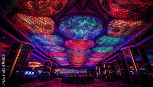 Bright nightlife celebration in modern illuminated nightclub generated by AI