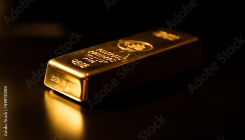 Shiny gold ingot reflects wealth and success generated by AI photo