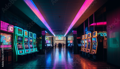 Glowing casino nightlife gambling, chance, luck, motion generated by AI © djvstock