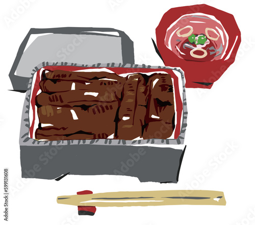 鰻重、肝の吸い物、ベクターイラスト
