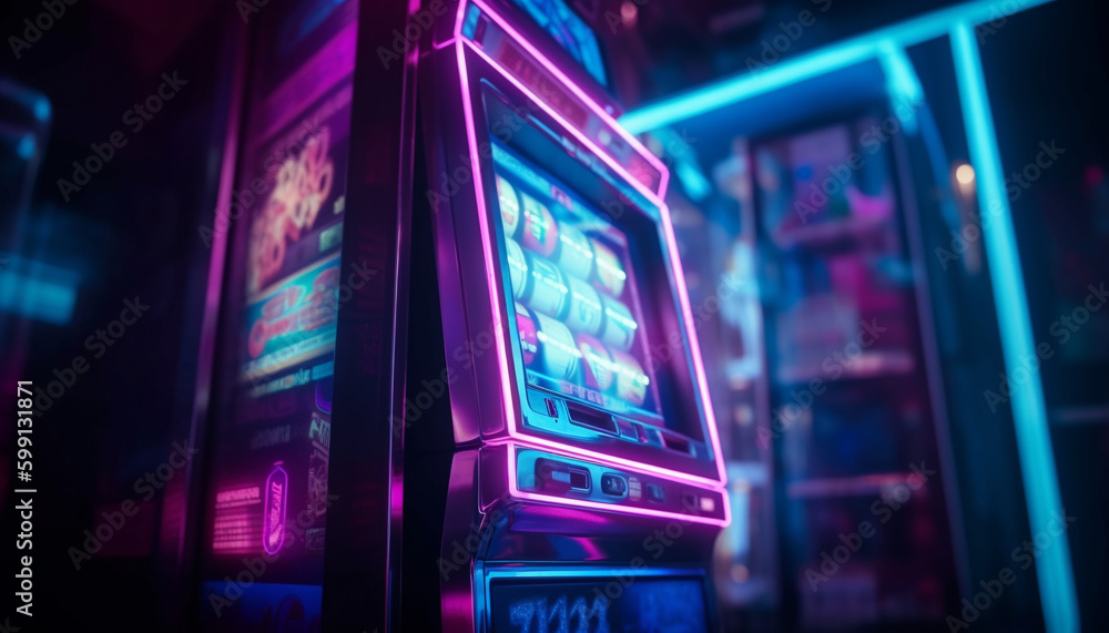 Glowing casino machinery illuminates the night luck generated by AI
