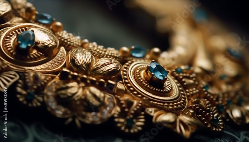 Shiny gold jewelry with precious gemstones and beads generated by AI