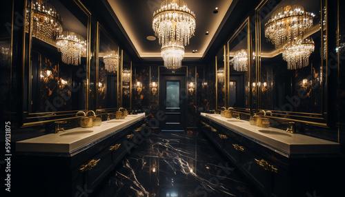 Luxury domestic bathroom with modern marble decor generated by AI