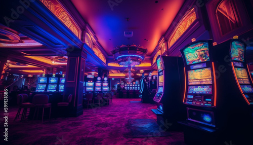Modern nightclub illuminated with glowing lighting equipment generated by AI