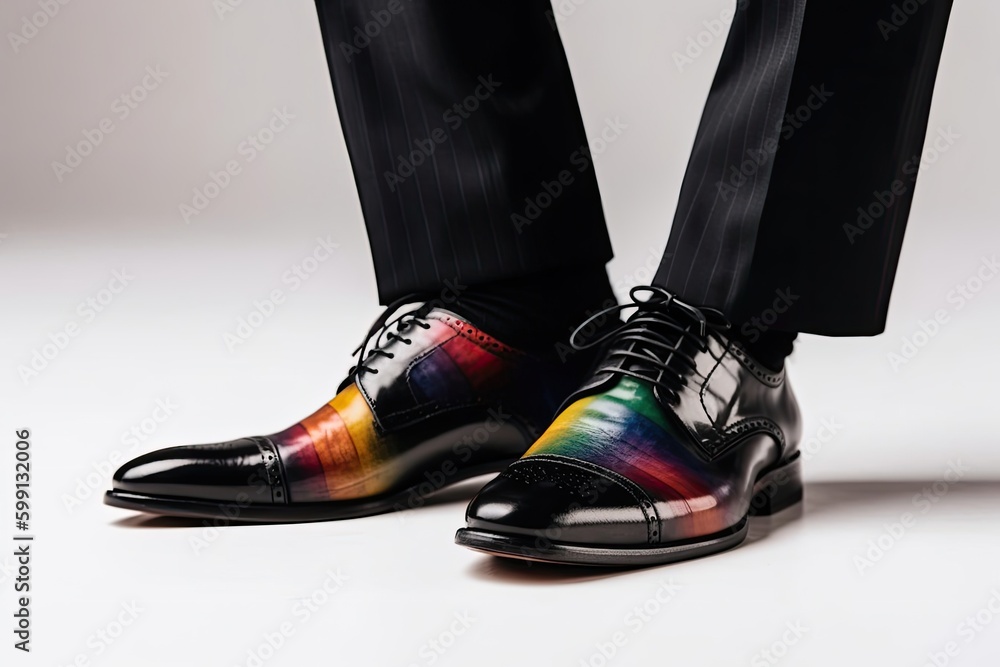 custom made wallpaper toronto digitalWhite Background With Rainbow Striped Shoes And Employer Standing And Copyspace Generative AI
