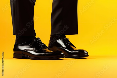 Yellow Background With Employer Shoes And Copyspace Generative AI