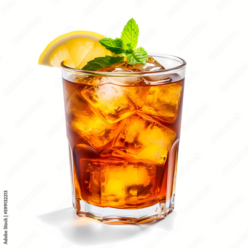 glass of iced teawith lime and mint, iced tea in isolated white background glass of iced teawith lime and mint, iced tea in isolated white background