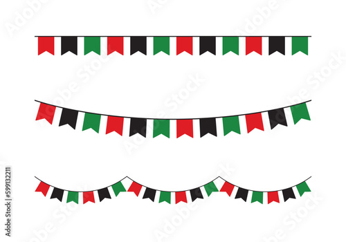 Red, black and green colored party bunting as the colors of the Pan-African flag. For Juneteenth and Black History Month. Flat vector illustration.