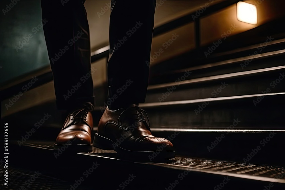Businessman Walking Downstairs At Night Backdrop Generative AI Businessman Walking Downstairs At Night Backdrop Generative AI