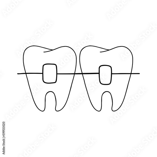 Tooth braces outline doodle icon. Dentistry, stomatology and dental care concept.