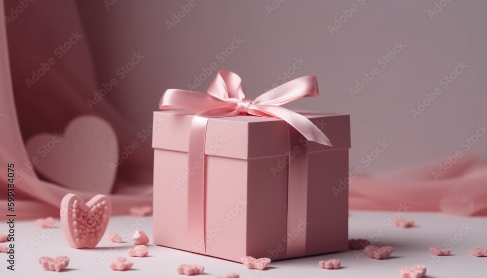 Heart shaped chocolate box wrapped in pink silk generated by AI