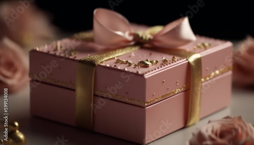Wrapped gift box with gold decoration and elegance generated by AI