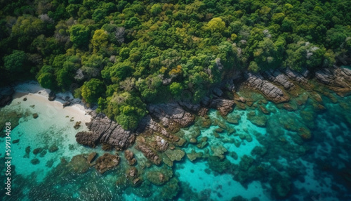 Drone captures tranquil seascape  natural beauty abounds generated by AI