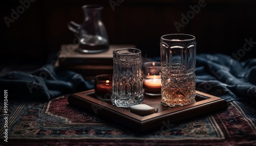 Luxury whiskey in old fashioned glass on table generated by AI