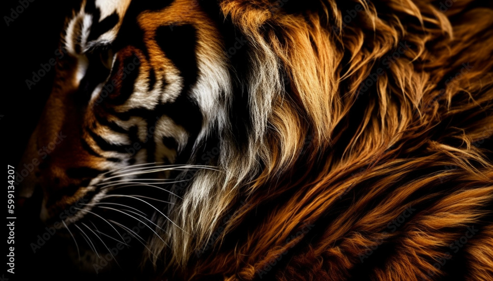 Striped beauty staring with aggression, majestic tiger generated by AI Striped beauty staring with aggression, majestic tiger generated by AI