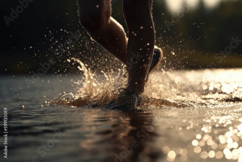 Athlete Jogging Through Water Backdrop Generative AI