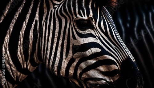 Striped elegance in nature zebra portrait close up generated by AI