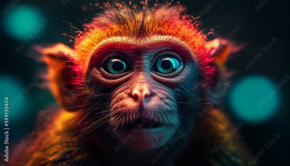 Cute macaque staring with vibrant eye colors generated by AI Cute macaque staring with vibrant eye colors generated by AI