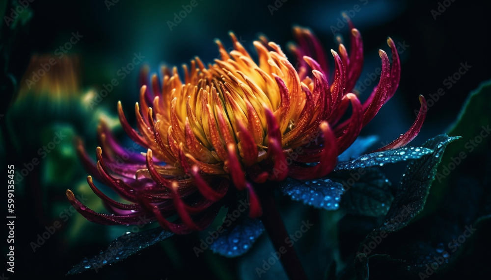 Single flower glowing in the dark night generated by AI Single flower glowing in the dark night generated by AI
