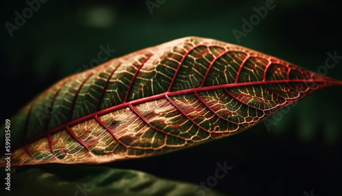 Vibrant green leaf vein pattern in close up generated by AI