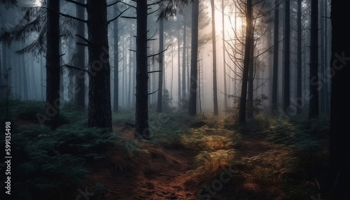 Spooky forest mystery beauty in nature darkness generated by AI