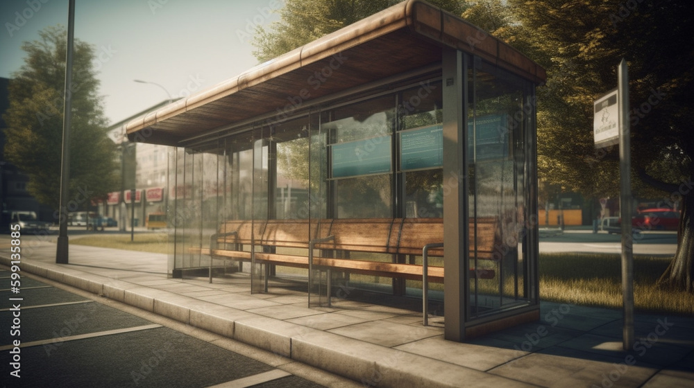 outdoor or exterior bus stop at city with Generative AI