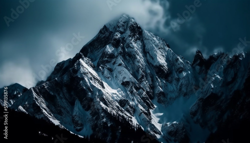 Snowcapped mountain peak, majestic and panoramic view generated by AI