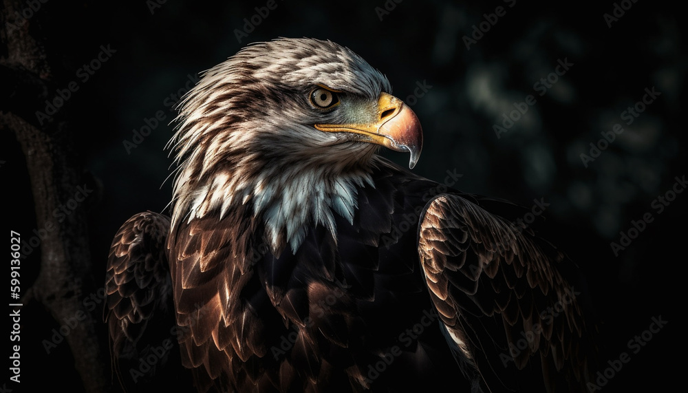 Majestic bird of prey perching on branch generated by AI Majestic bird of prey perching on branch generated by AI