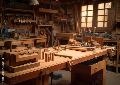 indoor or interior wood workshop with Generative AI