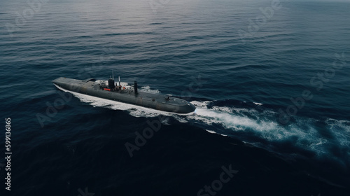 Submarine on water. Generative Ai © Shades3d