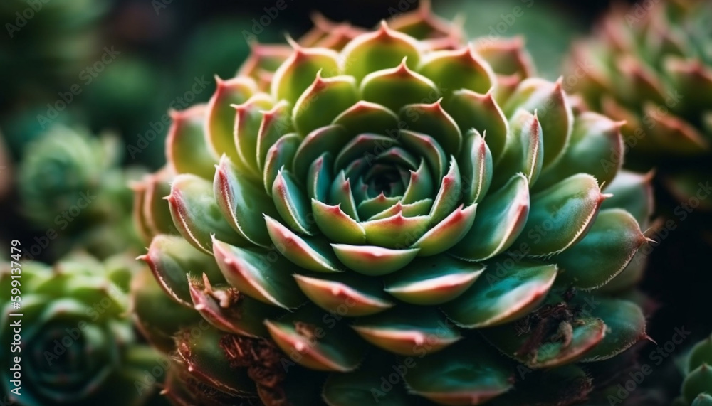 Fresh green succulent leaf, sharp thorns, macro generated by AI Fresh green succulent leaf, sharp thorns, macro generated by AI