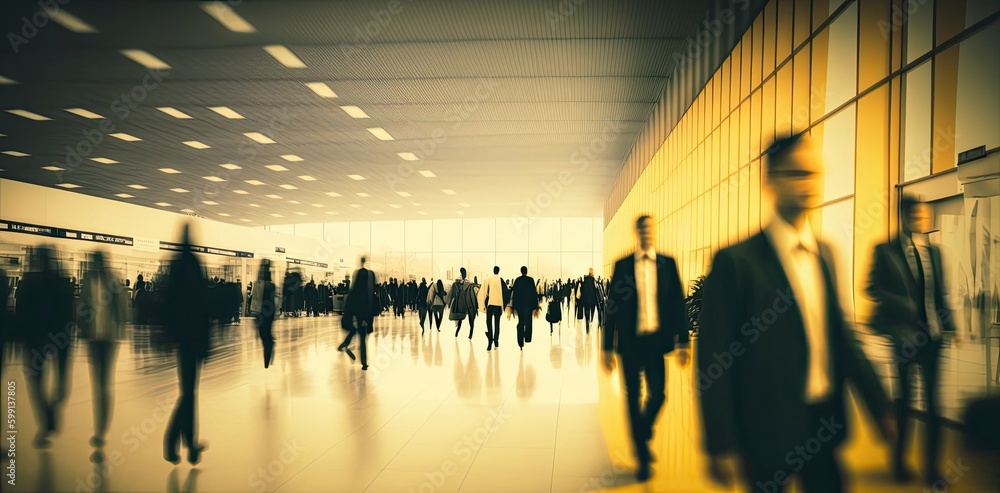 Fototapeta premium Blurred Banner Of Office Space Walking Office Lifestyle Backdrop Generative AI