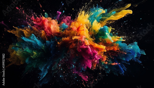 Vibrant colors exploding in abstract motion design generated by AI © djvstock