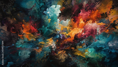 Vibrant colors splash on canvas  creating chaos generated by AI
