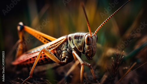 Green locust on leaf, beauty in nature generated by AI © djvstock