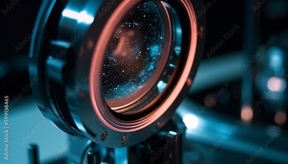 Shiny metallic circle reflects blue lighting equipment generated by AI Shiny metallic circle reflects blue lighting equipment generated by AI