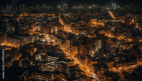 Glowing skyscrapers illuminate Beijing bustling city life generated by AI