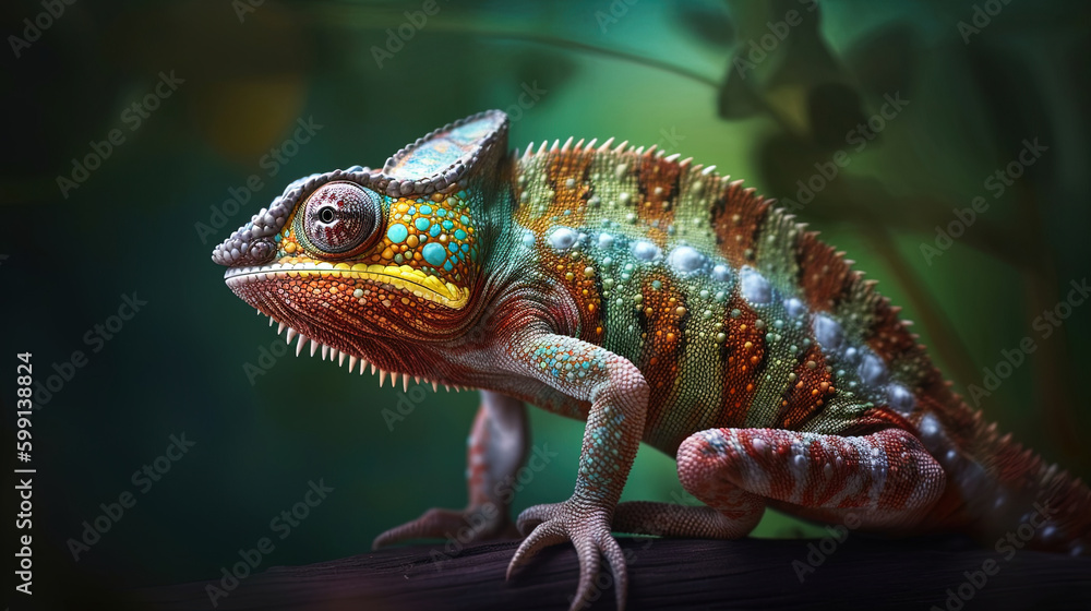 Fototapeta premium chameleon on a branch.Generative Ai