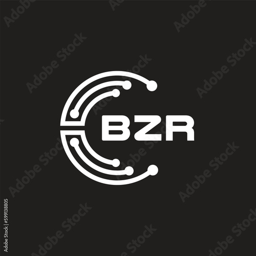 BZR letter technology logo design on black background. BZR creative initials letter IT logo concept. BZR setting shape design.
 photo